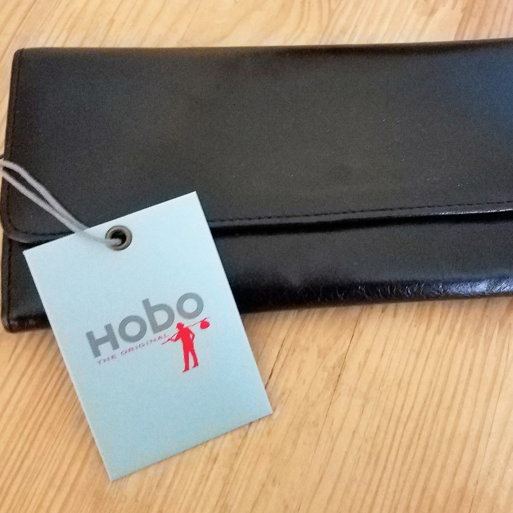 Black Leather Hobo Clutch Wallet